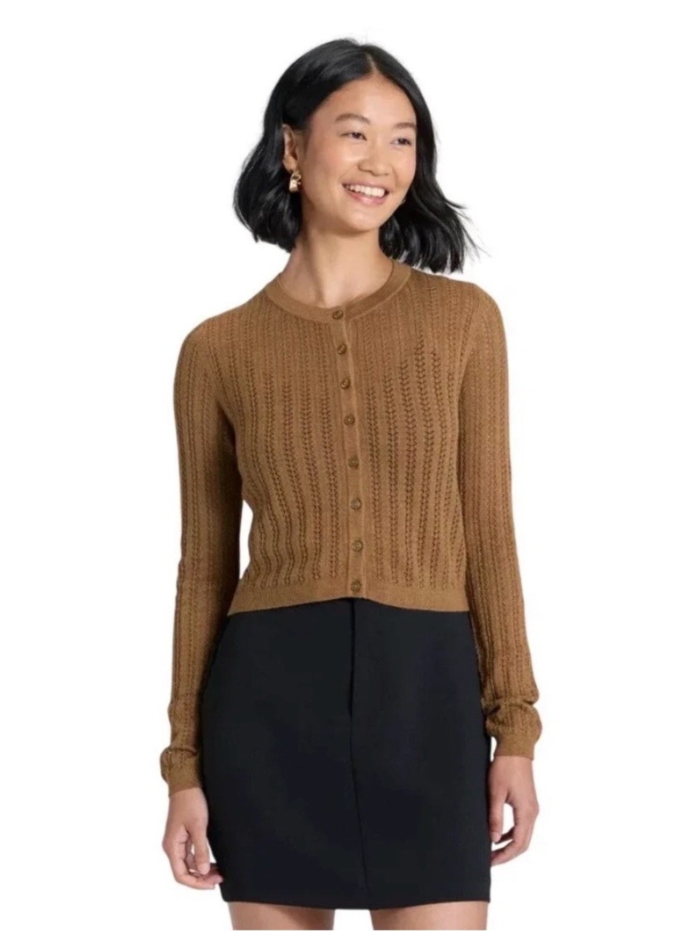 a new day Brown Open-Knit Button Front Cardigan